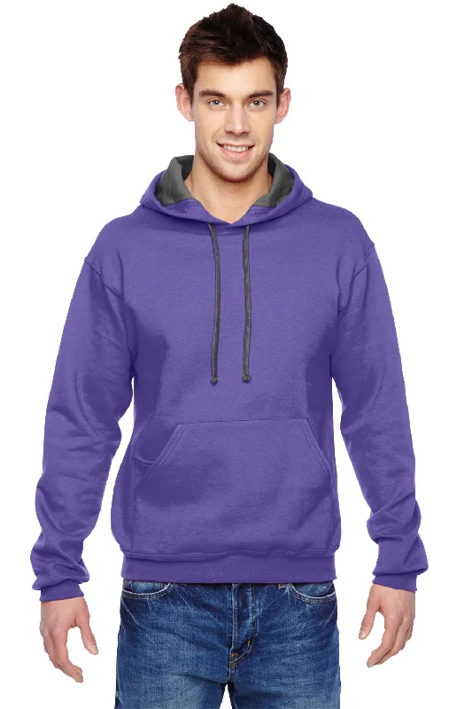 Men's durable gym hoodie-Fruit Of The Loom Mens Softspun Hooded Sweatshirt Hoodie w/ Pouch Pocket - Purple - Closeout