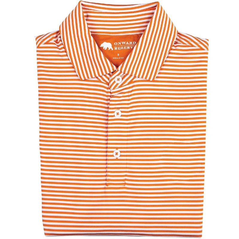 Men's modern gym wear shirt-Pro Stripe Performance Polo - Orange/White