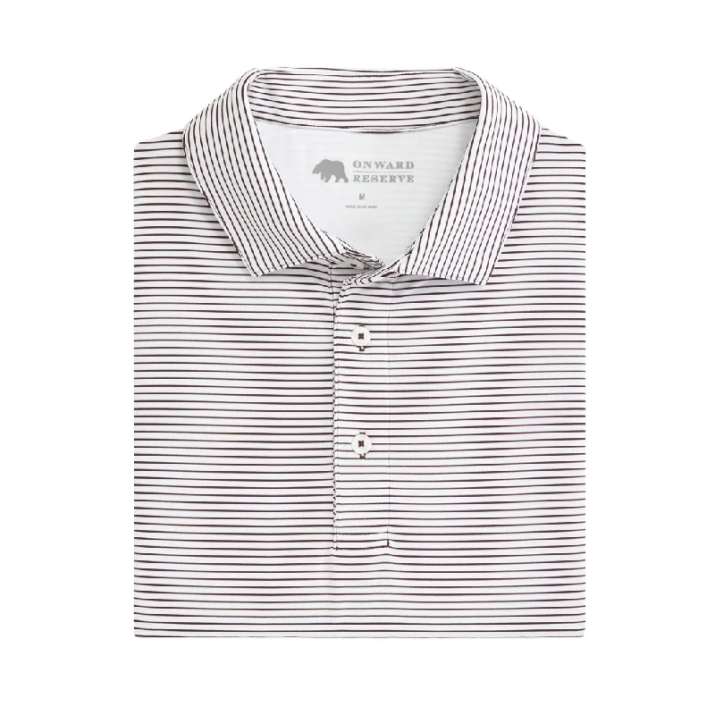 Men's performance travel wear shirt-Birdie Stripe Performance Polo - White/Maroon