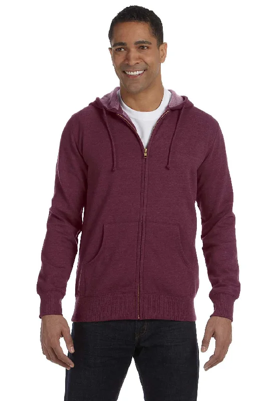 Men's high-stretch streetwear hoodie-Econscious Mens Heathered Fleece Full Zip Hooded Sweatshirt Hoodie w/ Pockets - Berry