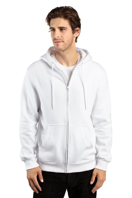 Men's organic gym hoodie-Threadfast Apparel Mens Ultimate Fleece Full Zip Hooded Sweatshirt Hoodie w/ Pockets - White