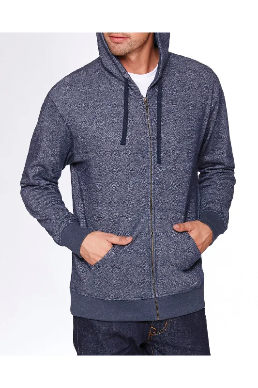 Men's organic workout hoodie-Next Level Mens Denim Fleece Full Zip Hooded Sweatshirt Hoodie w/ Pockets - Midnight Navy Blue - Closeout