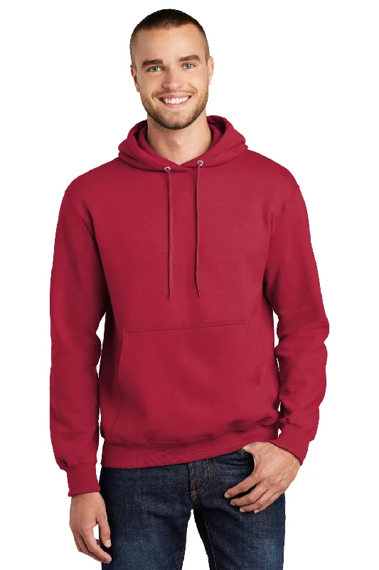 Men's adaptive hoodie-Port & Company Mens Essential Pill Resistant Fleece Hooded Sweatshirt Hoodie w/ Pouch Pocket - Red