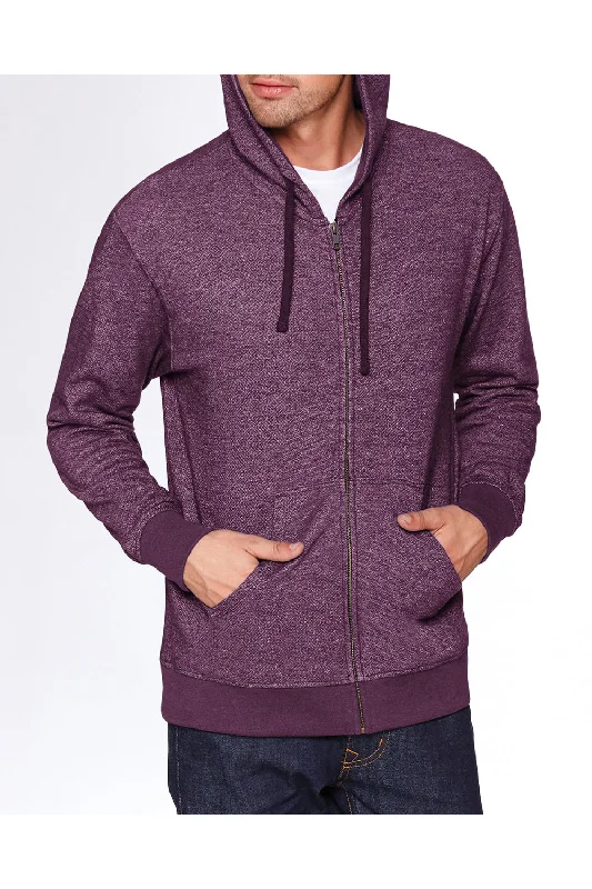 Men's modern streetwear hoodie-Next Level Mens Denim Fleece Full Zip Hooded Sweatshirt Hoodie w/ Pockets - Plum Purple - Closeout