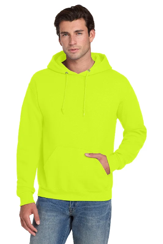 Men's eco-conscious gym hoodie-Jerzees Mens Super Sweats NuBlend Pill Resistant Fleece Hooded Sweatshirt Hoodie w/ Pouch Pocket - Safety Green