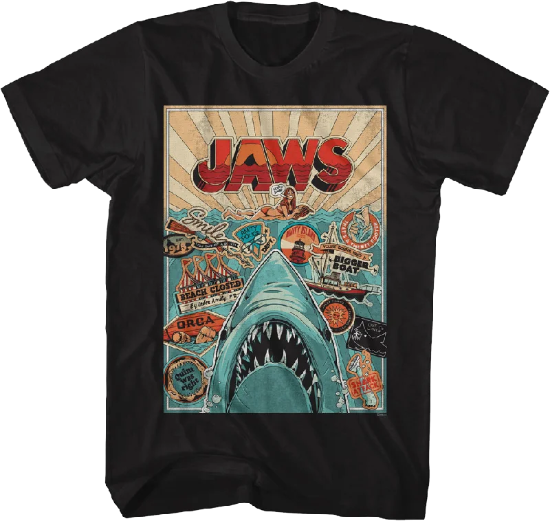 Men's everyday wear t-shirt-Collage Poster Jaws T-Shirt