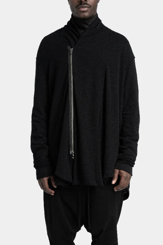 Men's adventure sweater-Oversized wool crepe zip cardigan