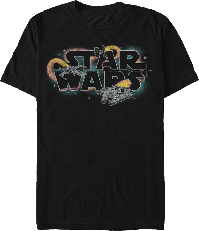 Men's yoga t-shirt-Millennium Falcon Retro Galaxy Star Wars T-Shirt