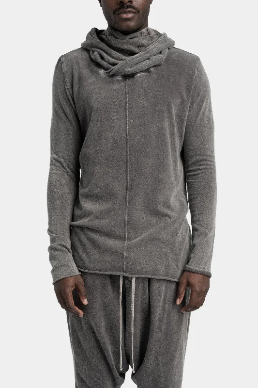 Men's outdoor sweater-Asymmetrical hooded long sleeve T-Shirt, Dust Grey