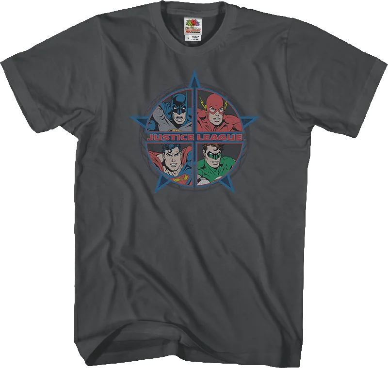 Men's wrinkle-resistant casual t-shirt-Four Heroes Justice League Shirt