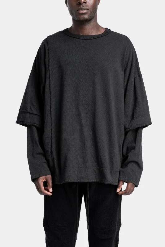 Men's basketball sweater-Oversized layered cotton long sleeve tee