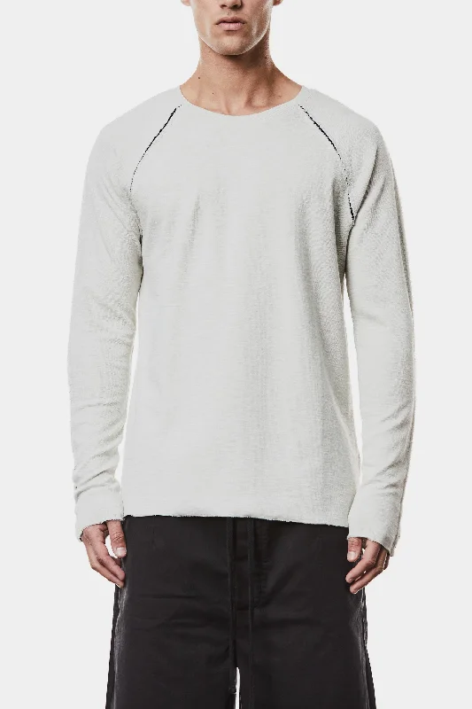 Men's work sweater-Raglan shoulder long sleeve tee, Light Grey