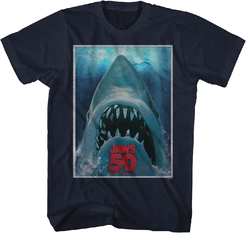 Men's double-layer t-shirt-Vintage 50th Anniversary Poster Jaws T-Shirt