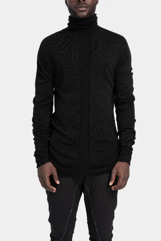 Men's workout sweater-Lightweight slub wool turtleneck sweater