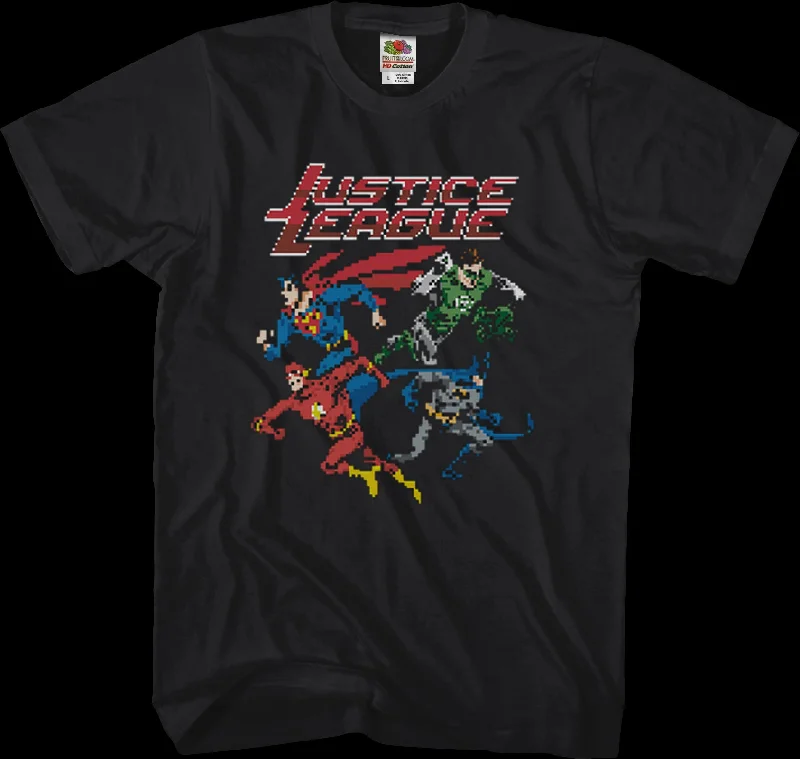 Men's high-neck t-shirt-8-Bit Justice League T-Shirt