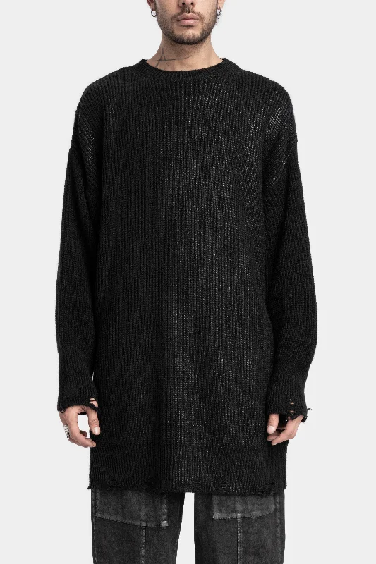 Men's football sweater-Rib knitted front coated oversized sweater