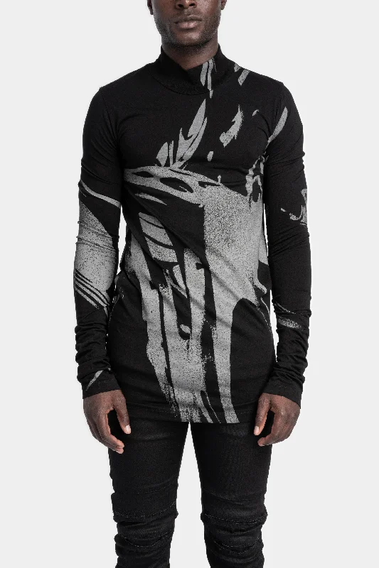 Men's training sweater-High neck long sleeve tee, Printed