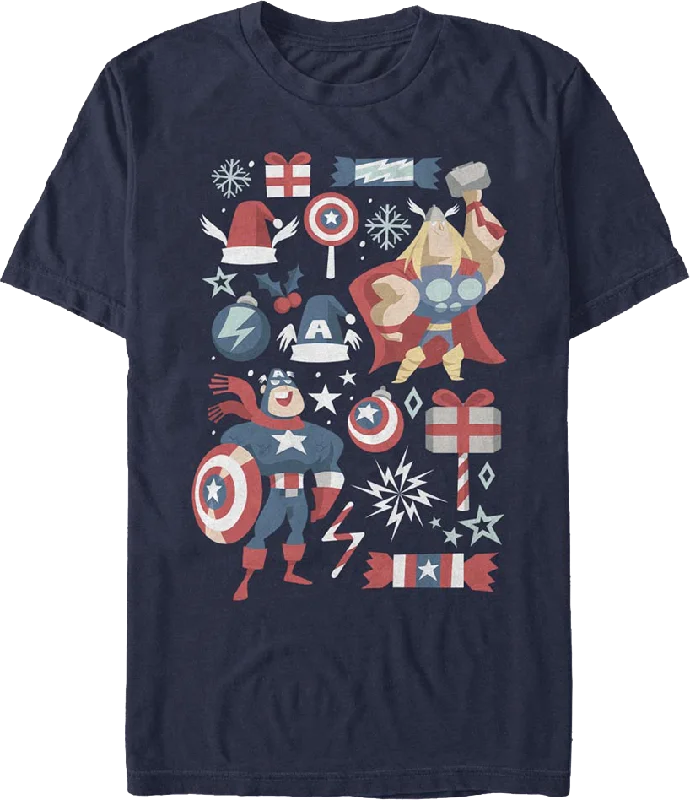 Men's soft hand feel t-shirt-Captain America And Thor Marvel Comics Christmas T-Shirt