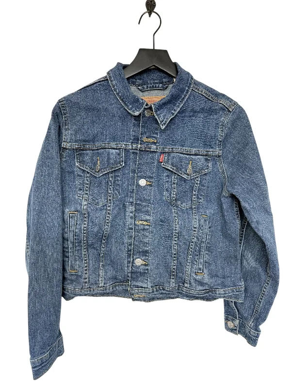 Men's pre-shrunk leather coat-Jacket Denim By Levis In Blue Denim, Size: L