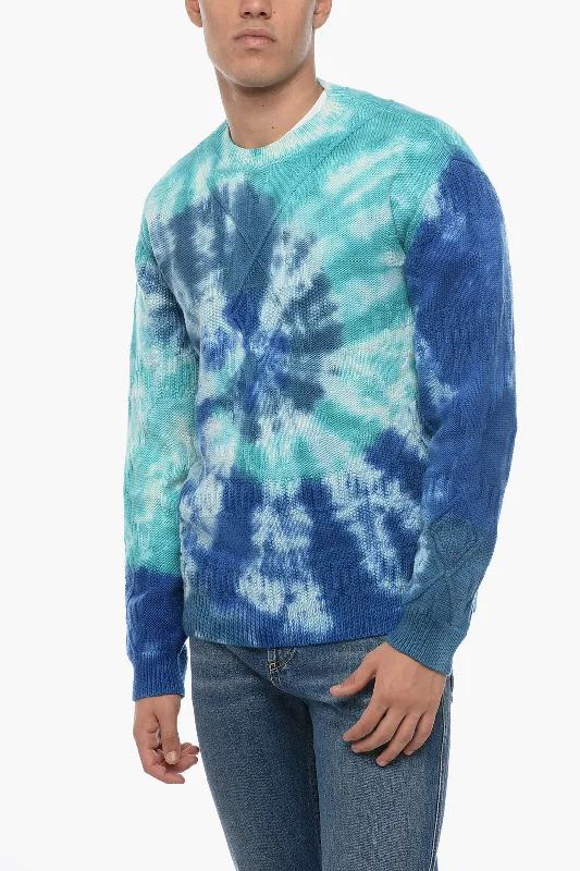 Men's value sweatshirt-Alanui Crew Neck BLUE LAGOON Tie Dye Wool Pullover