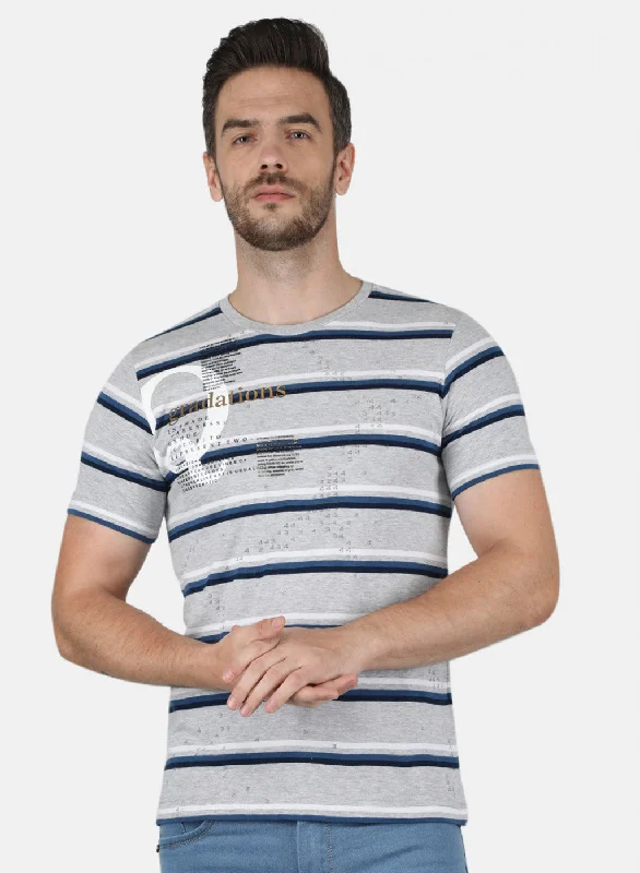 Men's wrinkle-resistant casual t-shirt-Men Grey Printed T-Shirt