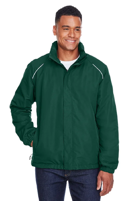 Men's weather-resistant hiking jacket-Core 365 Mens Profile Water Resistant Full Zip Hooded Jacket - Forest Green