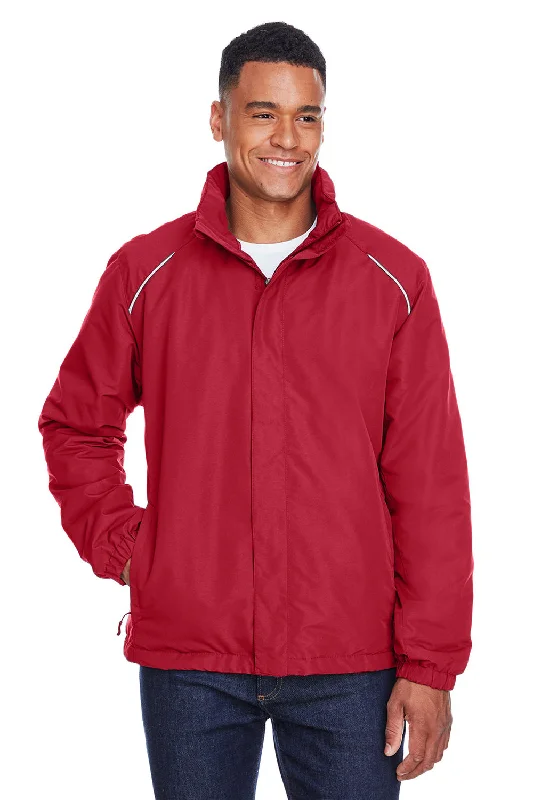 Men's sporty fleece jacket-Core 365 Mens Profile Water Resistant Full Zip Hooded Jacket - Classic Red