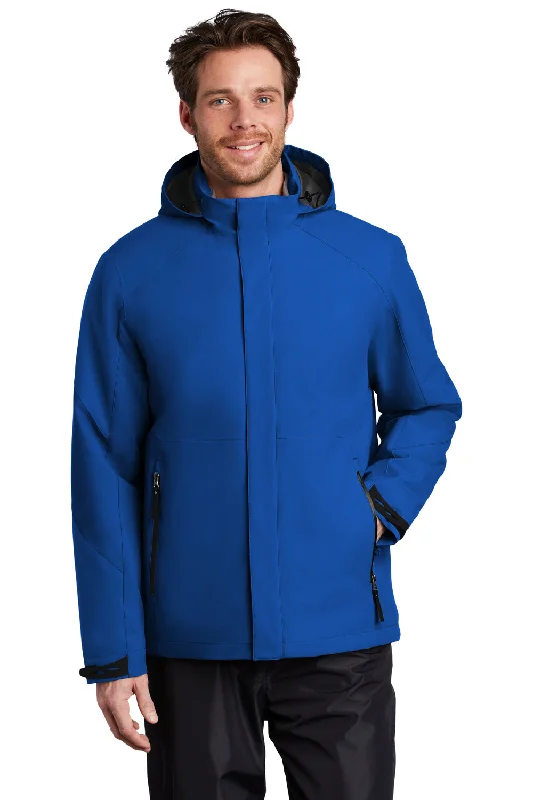 Men's quick-dry fleece jacket-Port Authority Mens Tech Windproof & Waterproof Full Zip Hooded Jacket - Cobalt Blue