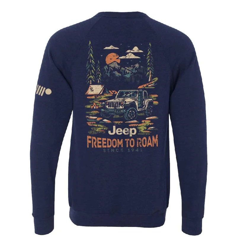 Men's lightweight sweatshirt-Mens Jeep® Freedom To Roam Crew Neck Sweatshirt - Heather Navy Blue