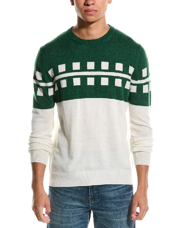 Men's construction sweater-Brodie Cashmere Wool & Cashmere-Blend Stripe Colorblock Crewneck Sweater