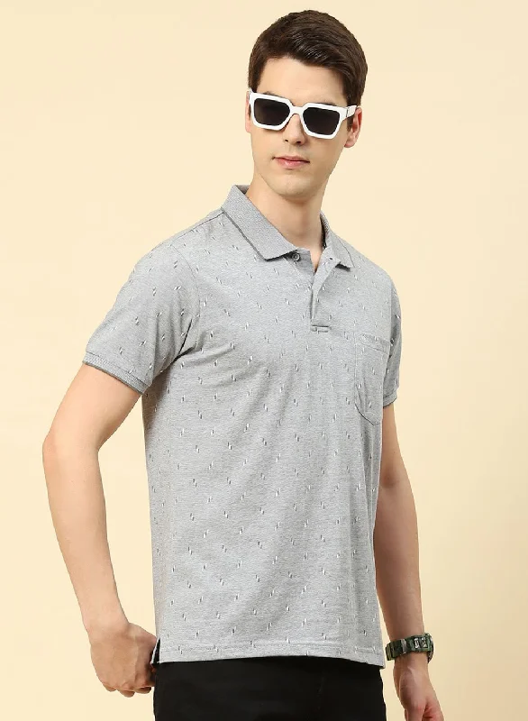 Men's tailored fit t-shirt-Men Grey Jaquard T-Shirt