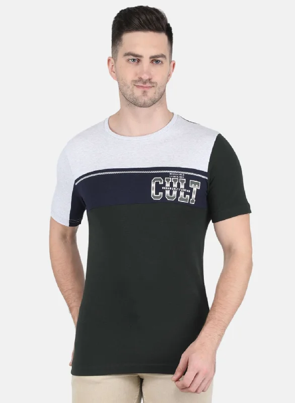 Men's smart technology t-shirt-Men Olive Stripe T-Shirt