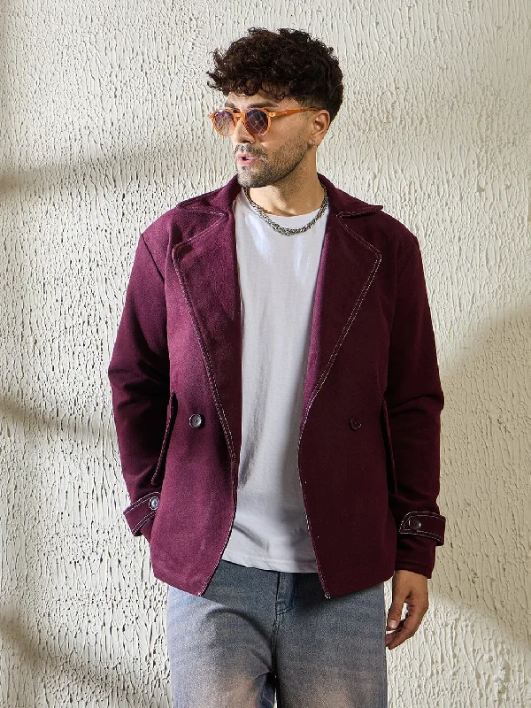 Men's antibacterial windbreaker-Wine Woollen Contrast Blazer