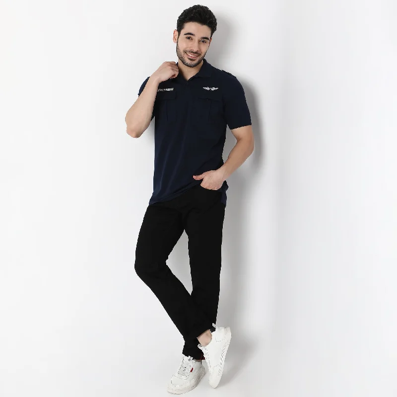 Men's weatherproof office polo shirt-Regular Fit Solid Polo T-Shirt