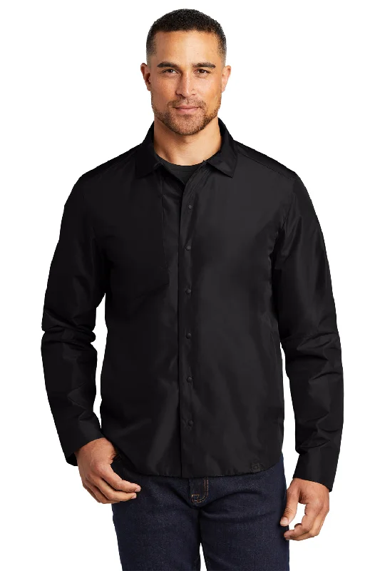 Men's tech-inspired utility coat-Ogio Mens Water Resistant Reverse Button Down Shirt Jacket - Blacktop