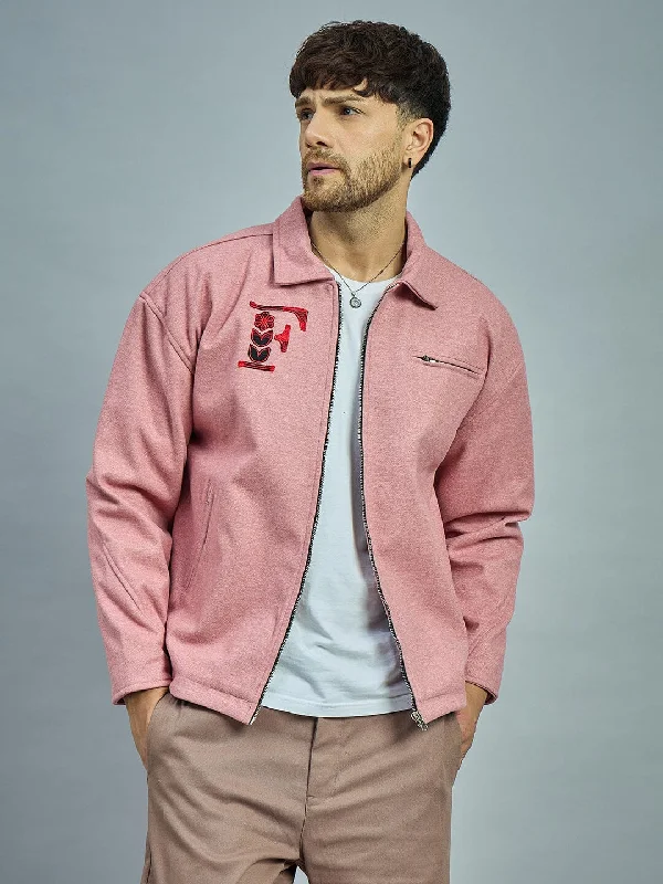 Men's durable utility jacket-Dusty Pink Melange Harrington Jacket