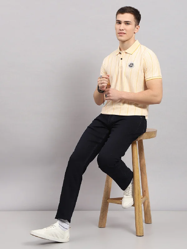 Men's classic style t-shirt-Men Yellow Stripe Collar Half Sleeve T-Shirt