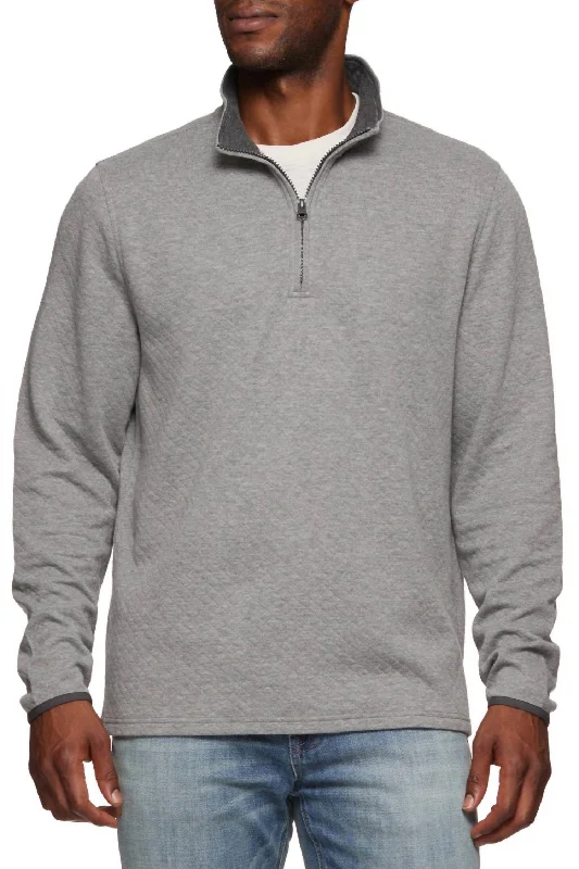 Men's training sweatshirt-Bradner Super-Soft Quilted 1/4 Zip Pull Over In Medium Gray Heather