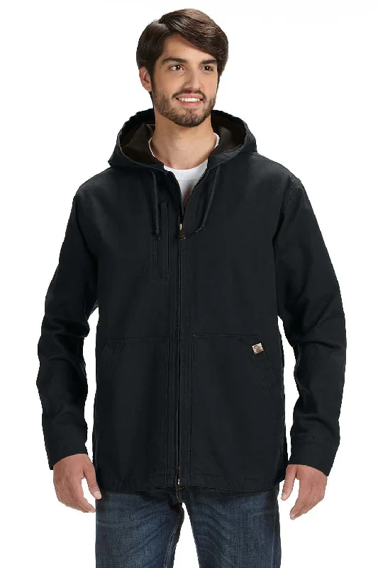 Men's organic raincoat-Dri Duck Mens Laredo Canvas Full Zip Hooded Jacket - Black