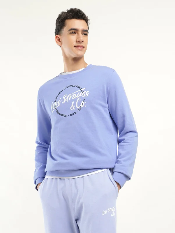 Men's training sweatshirt-Men's Solid Blue Crew Neck Sweatshirt