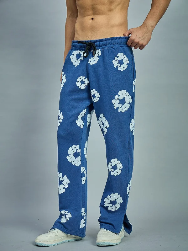 mens modern joggers-Navy Floral Boot Cut Trackpants