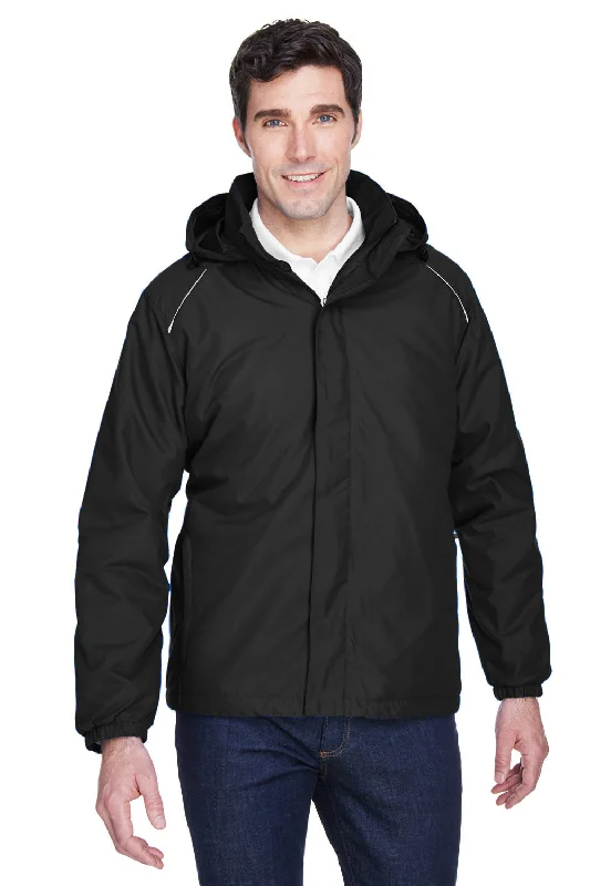 Men's versatile field jacket-Core 365 Mens Brisk Full Zip Hooded Jacket - Black