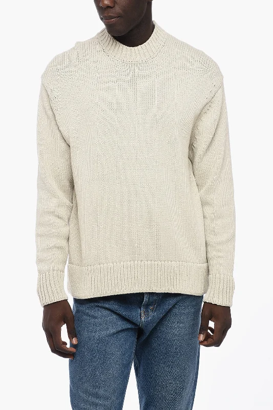 Men's cable knit sweater-Studio Nicholson Cotton Blend Oversized Fit Crew-neck Sweater