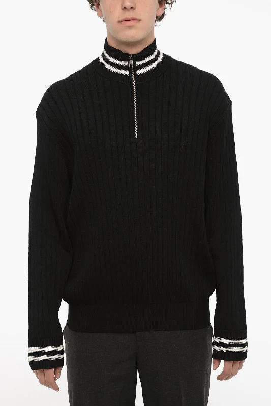 Men's zip cardigan-Neil Barrett Ribbed Blouson Fit Half Zip Sweater