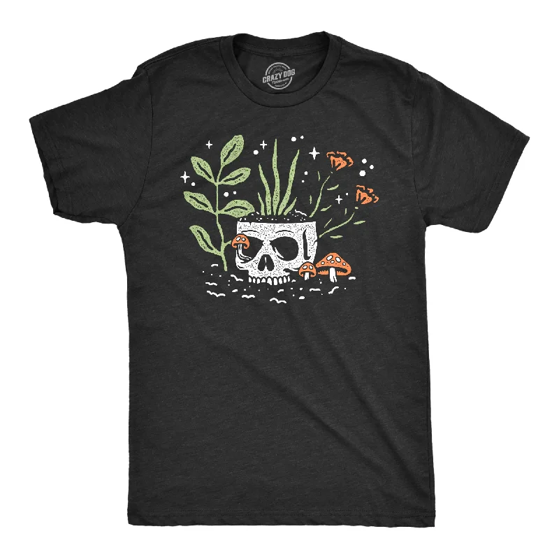 Men's wrinkle-resistant casual t-shirt-Skull Flowers Men's T Shirt