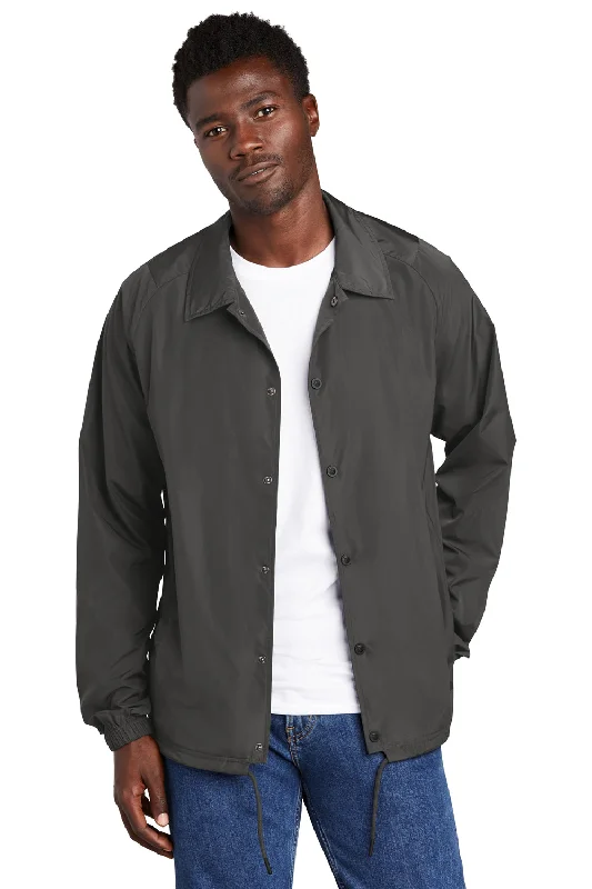 Men's ultra-lightweight anorak-New Era Mens Water Resistant Snap Down Coach's Jacket - Graphite Grey