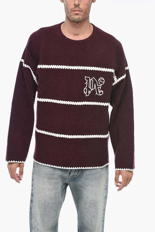 Men's training knit-Palm Angels Wool Blend MONOGRAM Crewneck Sweater