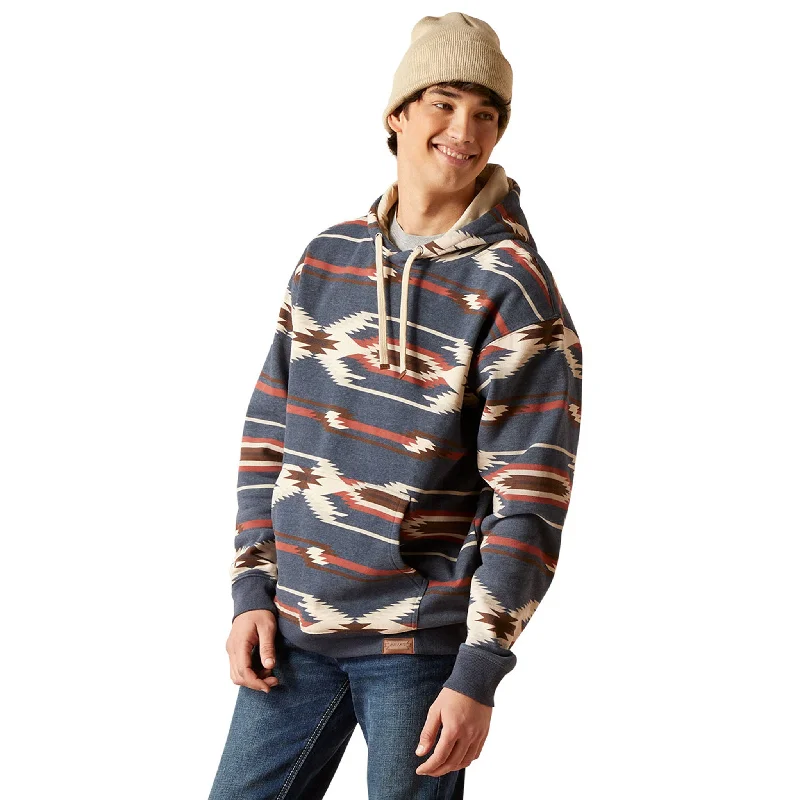 Men's comfortable streetwear hoodie-Ariat Men's Navy & Cream Aztec Hoodie