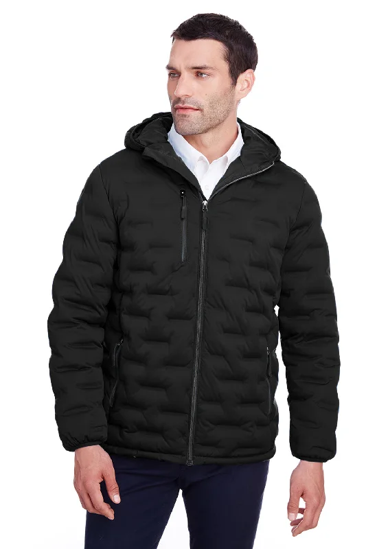 Men's summer windbreaker-North End Mens Loft Waterproof Full Zip Hooded Puffer Jacket - Black/Carbon Grey