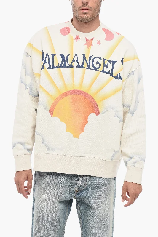 Men's shawl collar sweater-Palm Angels Brushed Cotton Printed SUNRISE Crewneck Sweater